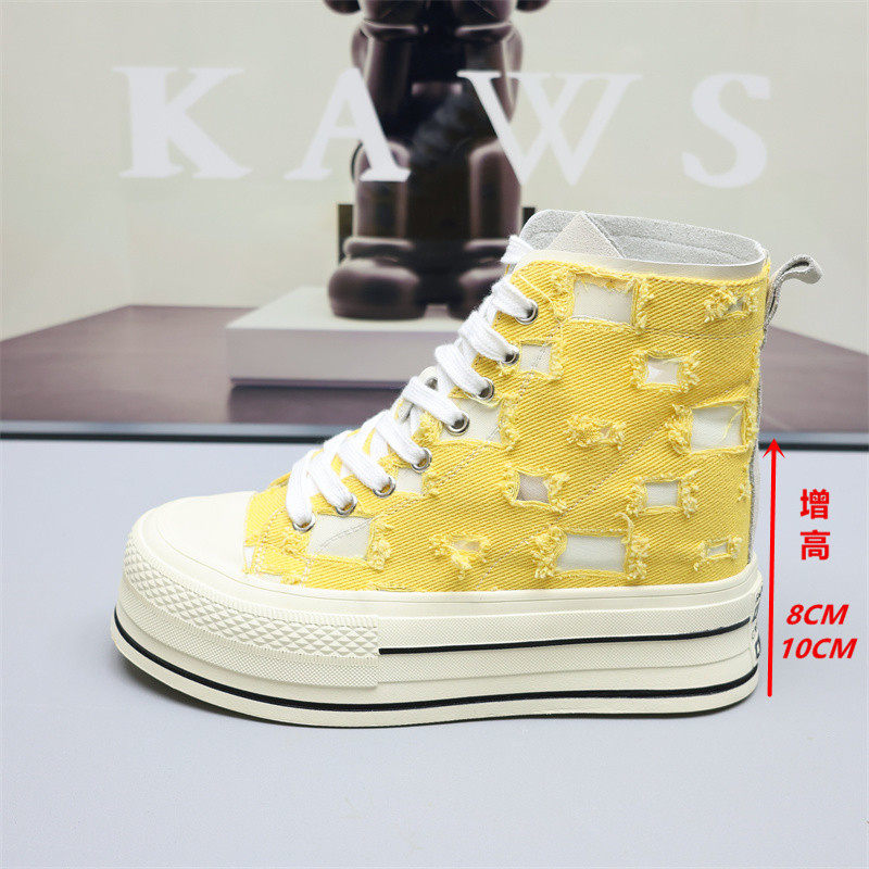 内增高女鞋10cm2025夏透气帆布鞋女厚底松糕小个子高帮小白鞋8cm