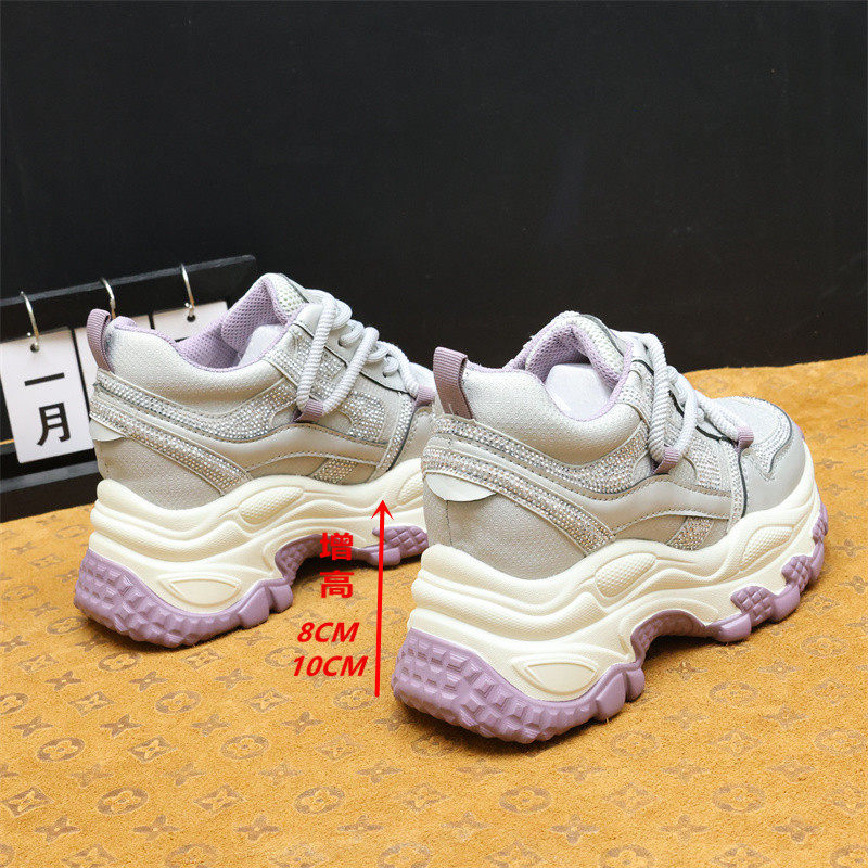 水钻厚底老爹鞋女内增高8-10CM小个子显高百搭休闲运动鞋学生单鞋