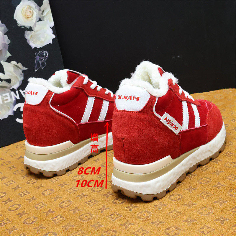 红色厚底德训鞋女冬季增高8-10cm
