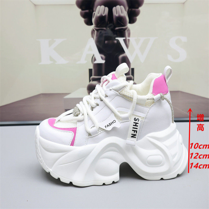 内增高老爹鞋女14cm小个子2026夏新款网面透气厚底小白鞋子女12cm