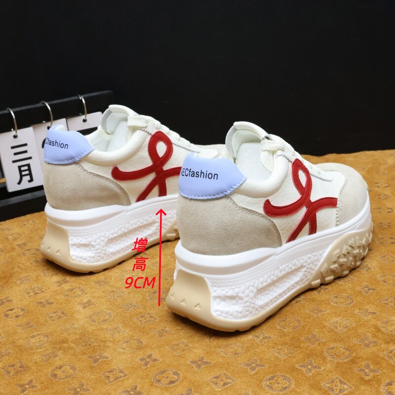 9cm内增高女款德训鞋白红交叉