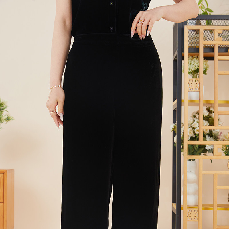 【浮筠】真丝绒裤子纯色常规款阔腿裤百搭显瘦丝绒女裤 J-23040H