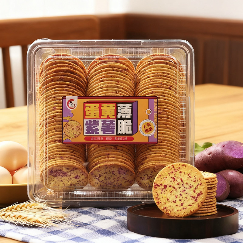 大纯丰蛋黄紫薯薄脆饼干450g超薄代餐酥脆零食小吃网红咸休闲食品