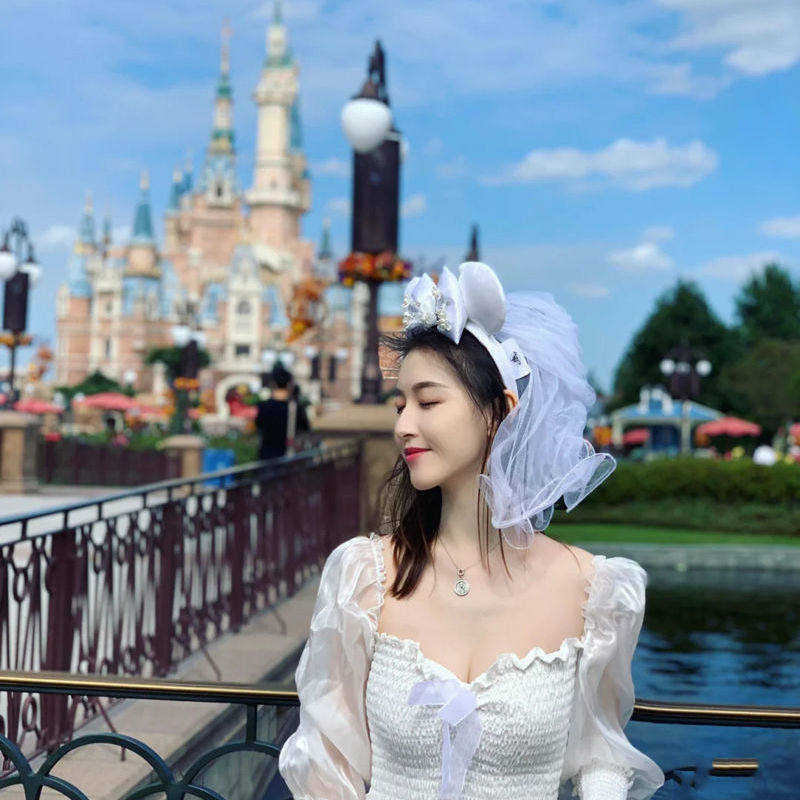 迪士尼婚纱发箍公主星黛露成人女同款雪莉玫米老鼠头纱蝴蝶结头箍
