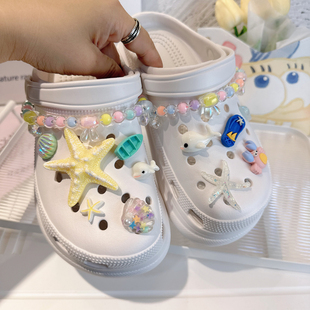 女孩中大童白色厚底增高洞洞鞋儿童高底拖鞋外穿时尚洋气女童户外