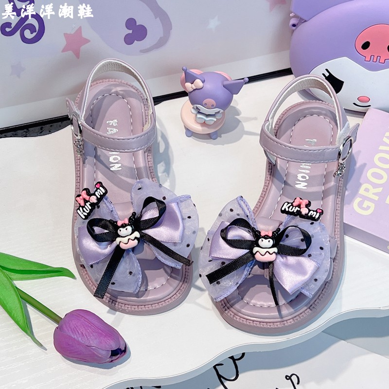 女童紫色凉鞋夏天2025新款儿童露趾沙滩鞋女款中大童洋气公主女鞋
