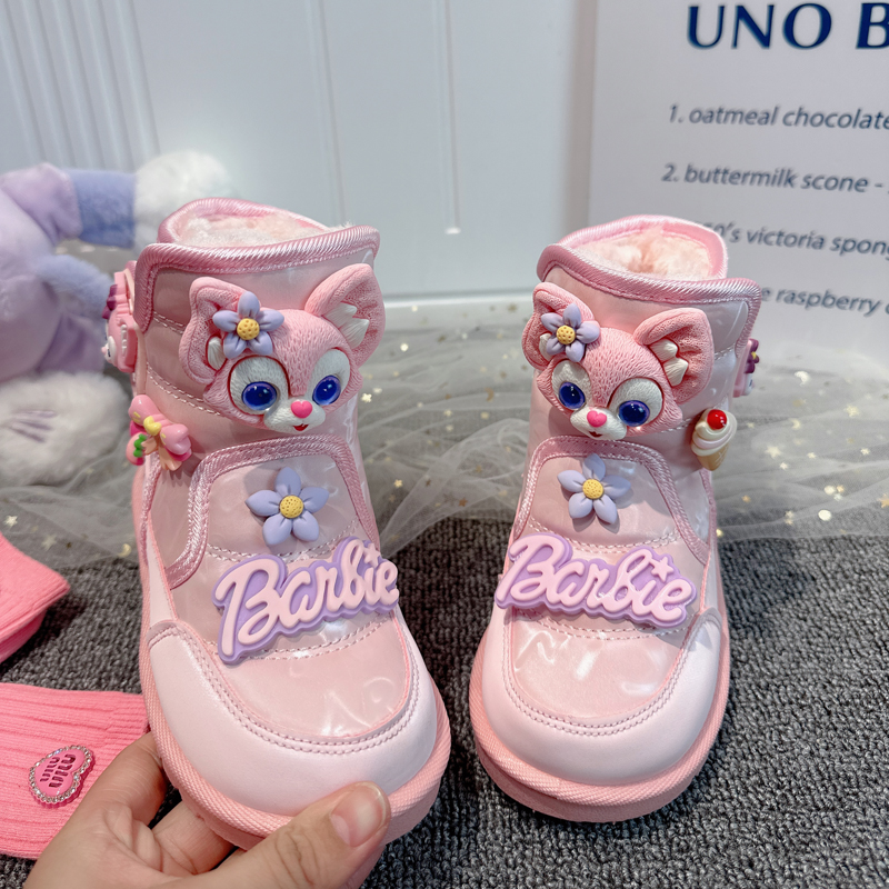 儿童冬季人造长毛绒可爱雪地靴