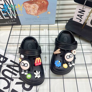 男童黑色洞洞鞋2026新款夏季儿童拖鞋软底防滑外穿沙滩鞋男孩凉鞋