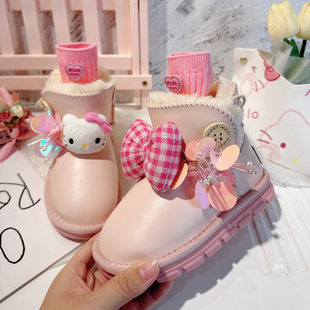 儿童雪地靴皮毛一体加绒加厚东北外穿防水防滑女童抗寒保暖大棉鞋