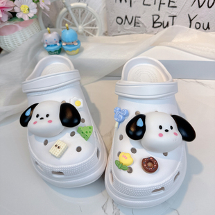 儿童帕恰狗白色高跟厚底增高洞洞鞋女童夏款外穿时尚洋气中大童女