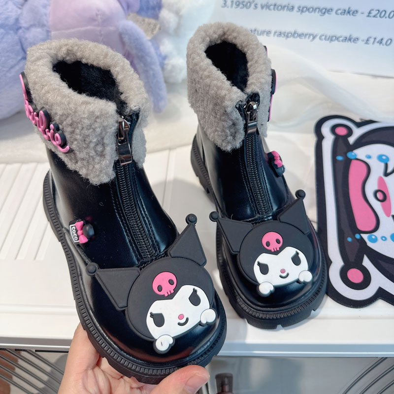 女童黑色马丁靴儿童靴子2025秋冬款新款小短靴女冬季加绒二棉鞋子