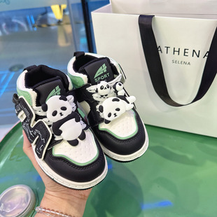 儿童鞋子2026春秋新款男童女童高帮板鞋男孩休闲运动鞋熊猫鞋春款