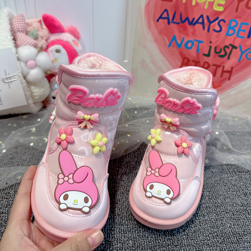 儿童冬季人造长毛绒可爱雪地靴