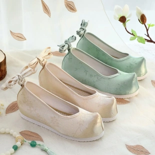 汉服鞋女织锦缎中国风提花暗纹翘头布鞋内增高软底古风素面绣花鞋