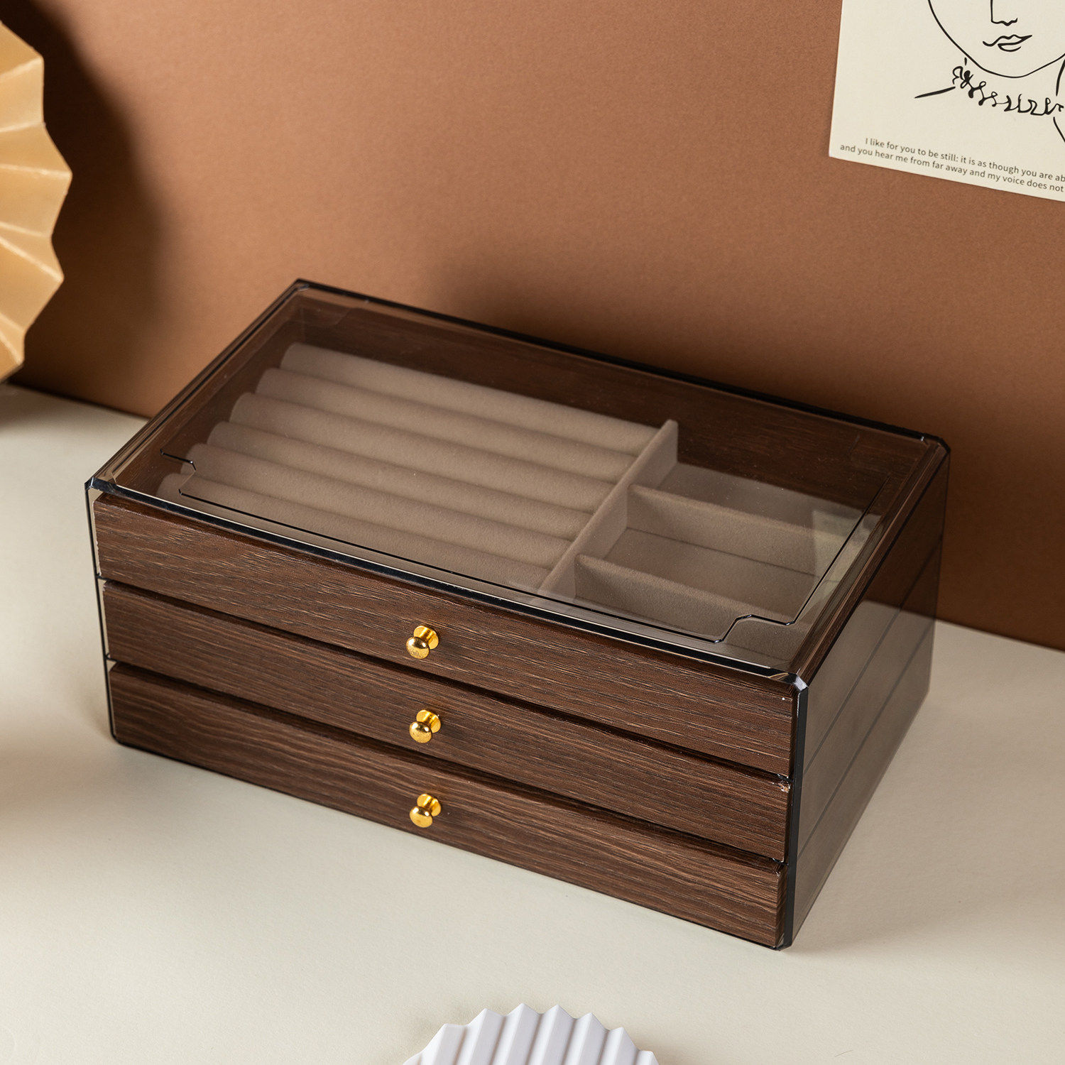 复古胡桃木首饰盒桌面抽屉式耳环耳钉戒指收纳盒高级感黄金珠宝盒,饰品/流行首饰/时尚饰品新,首饰盒,淘宝优惠券,粉丝福利购,淘宝优惠卷