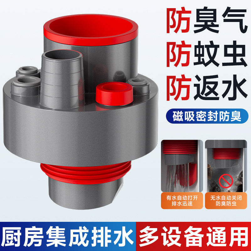 厨房下水管六头通防返臭神器水槽下水道洗碗机分水器洗菜盆密封塞