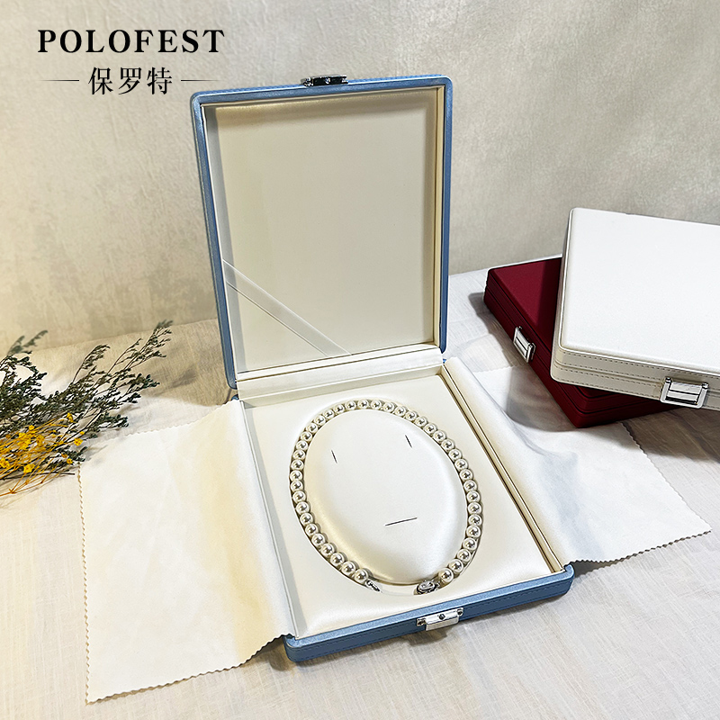 按扣长方形珍珠项链礼盒高档椭圆内芯珍珠首饰盒防氧化珠宝盒子