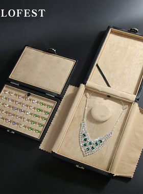 珠宝裸钻盒裸石展示收纳盒子高档黑色皮革绒布戒面彩色宝石收纳盒