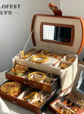 POLO FEST首饰盒收纳盒公主欧式韩国亚麻布饰品箱耳环收纳盒礼物