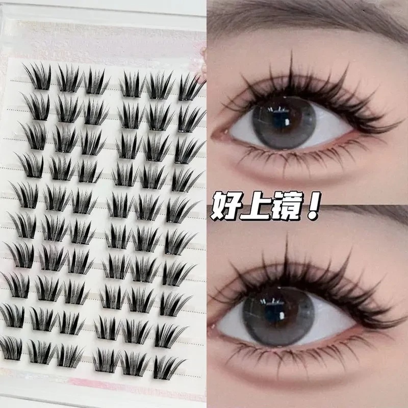 大容量免胶蛇系小信子假睫毛薄片分段眼睫毛单簇自然仿真漫画新手