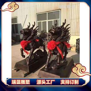 大型铸铜麒麟雕塑制造厂家米铜貔貅站像雕塑.米铜麒麟加工