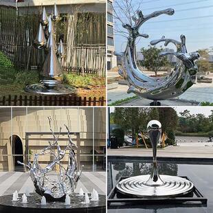 不锈钢抽象景观波浪雕塑房地产酒店园林景观水景摆件波浪水滴浪花