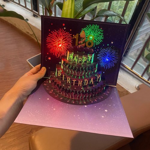 生日贺卡高级感礼物3d立体可折叠音乐创意纸雕精美造型2026新款精致diy吹蜡烛唱歌灯光手工祝福语留言小卡片