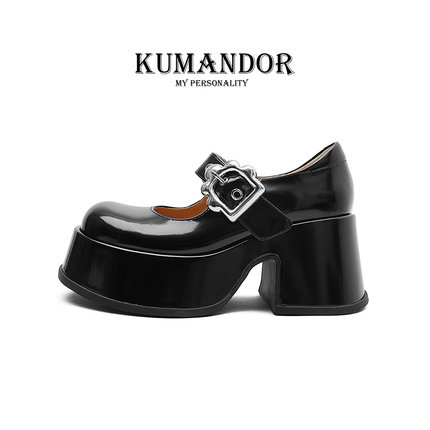 KMD KUMANDOR  2024新款真皮厚底小皮鞋甜酷玛丽珍鞋粗跟大头单鞋