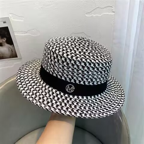 帽子女韩版春夏天黑白镂空英伦复古平顶礼帽女遮阳防晒出游沙滩帽