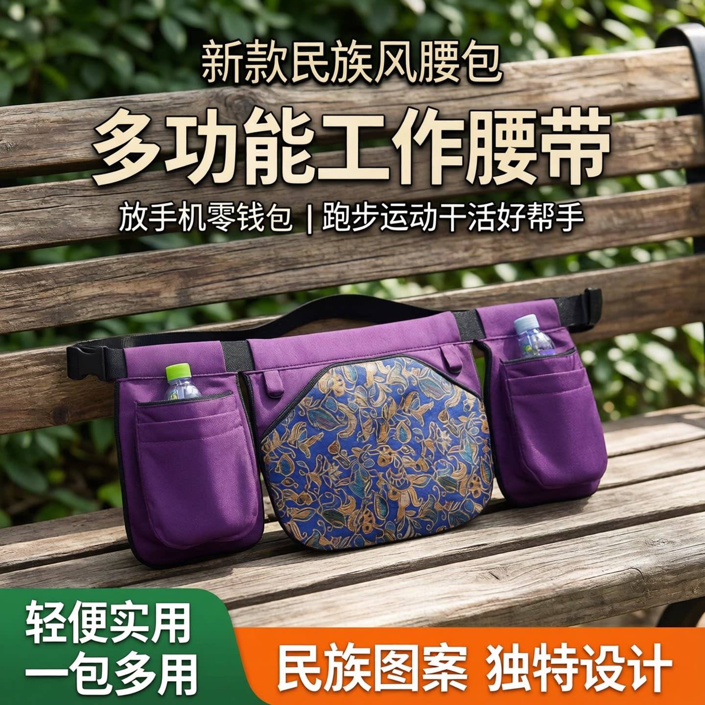 新款民族风腰包工作腰包多功能腰带放手机零钱包跑步运动干活挎包
