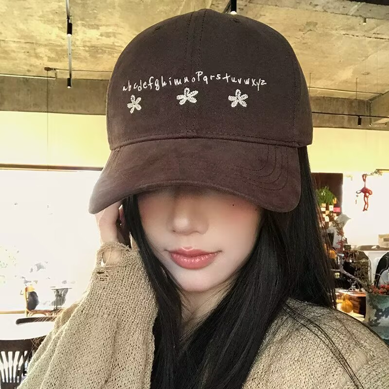 韩版三朵小花刺绣鸭舌帽女春夏新款休闲百搭显脸小软顶帽子棒球帽