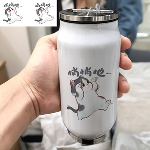 趣味萌宠猫咪2春男孩登山美式双层定制照片男款304不锈钢保温杯子