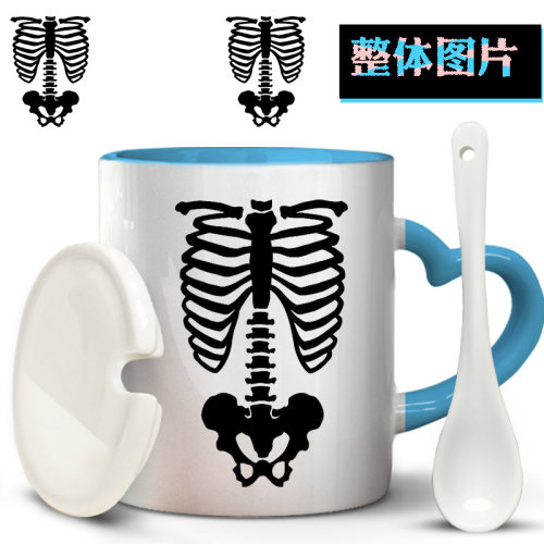 骨架骨骼骨头摇滚dj骷髅头个人专用定做中国风泡茶马克杯陶瓷水杯