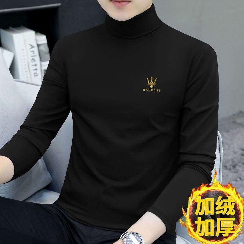 皮尔卡丹男士半高领长袖T恤打底衫秋冬季加绒加厚内搭保暖上衣服