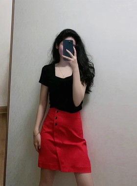 28爆价大牌R系列正品RCWH92602M夏季气质纯色时尚修身A字半身裙