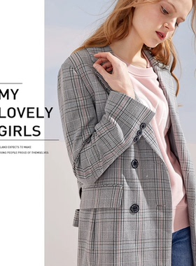 5爆价正品特价EEJK911H2M春夏秋简约通勤格纹气质显瘦西装外套