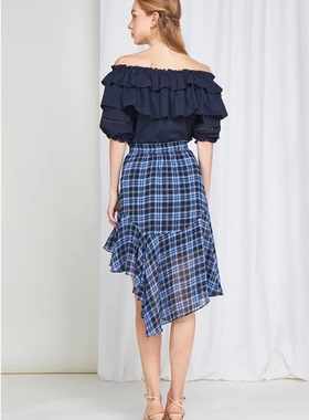 依恋旗下R家撤柜正品清仓RCWH82506T夏时尚不规则格纹修身连衣裙