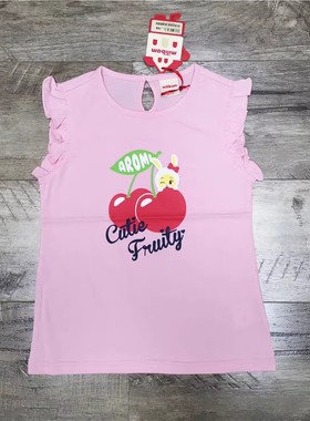 MILIBAM米粒班童装RA82642A时尚可爱甜美纯棉T恤2023小飞袖上衣