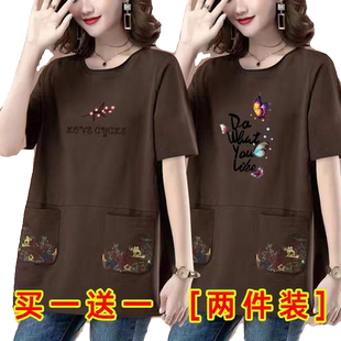 母亲节中老年女加肥宽松遮肚子纯棉小衫短袖T恤夏季妈妈休闲上衣