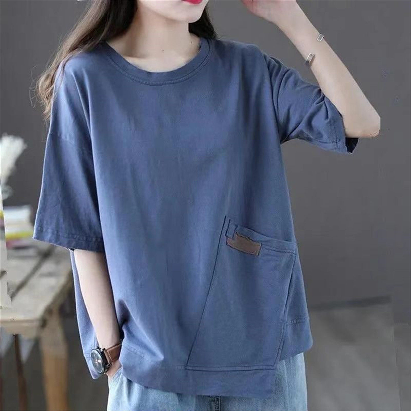 大码女装短袖T恤女夏季今年流行简约口袋套头衫宽松圆领休闲上衣,女装/女士精品,大码内搭,淘宝优惠券,粉丝福利购,淘宝优惠卷