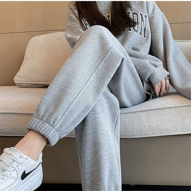 华夫格加绒加厚卫裤女2024年秋冬款妈妈装宽松高腰束脚休闲长裤子,女装/女士精品,卫裤,淘宝优惠券,粉丝福利购,淘宝优惠卷