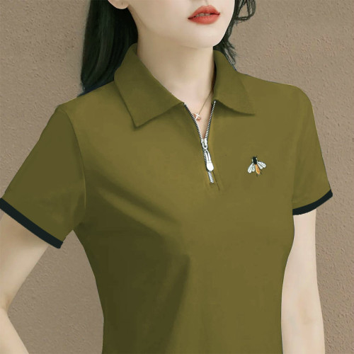 短袖刺绣拉链夏季新款上衣妈妈装