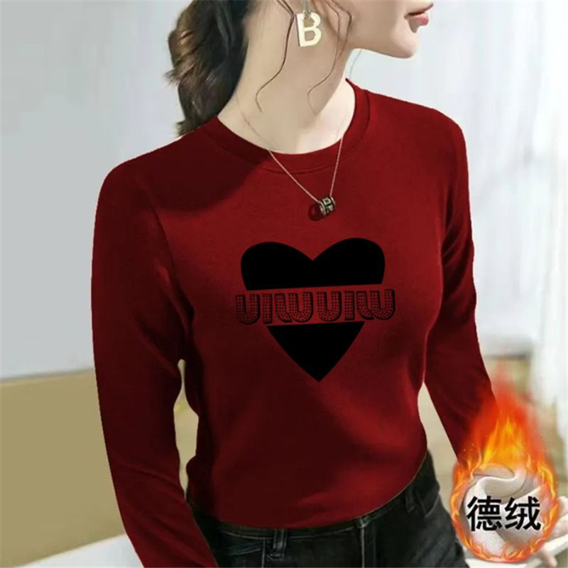 双面德绒圆领打底衫女内搭2024年秋冬新款韩版T恤修身保暖上衣服