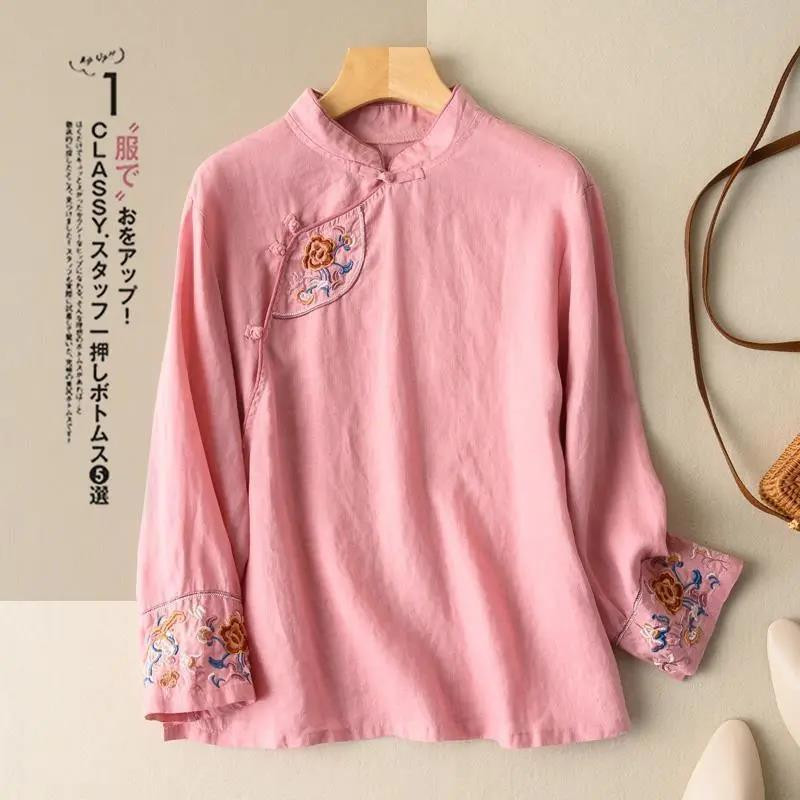 衬衫秋季新中式盘扣茶服长袖宽松