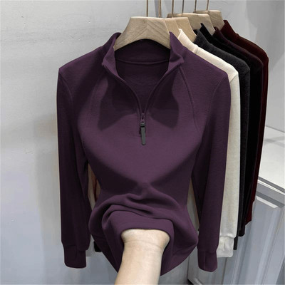 双面绒卫衣女士秋冬季半拉链立领