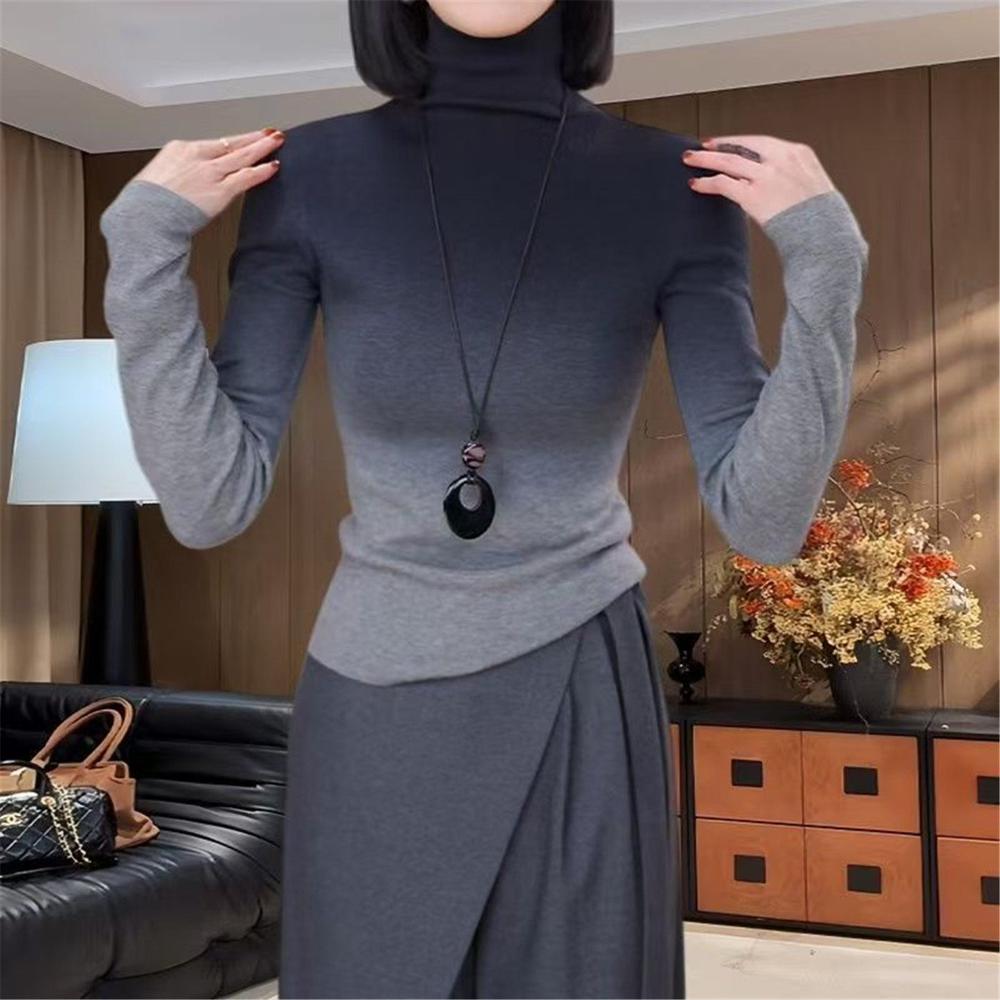 渐变色德绒打底衫秋冬新款女高领