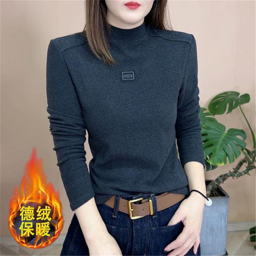 德绒半高领保暖显瘦打底衫大码女