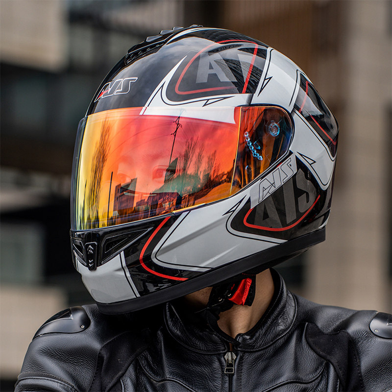 艾狮男女摩托车头盔机车个性犄角全盔四季夏季防赛安全帽灰3c认证