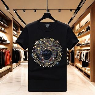 努尔凯帝欧货男士棉短袖T恤烫钻2025新款夏季高端潮牌上衣韩版