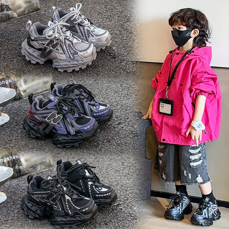 男童透气运动鞋网面老爹鞋男女童魔术贴运动鞋儿童休闲鞋新款童鞋